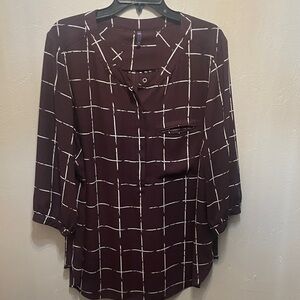 NYDJ Burgundy Checkered Blouse
